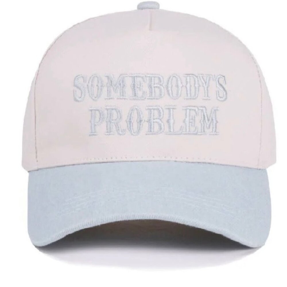 LAST ONE! Somebody’s Problem Trucker Hat | White & Light Blue Embroidered Cap